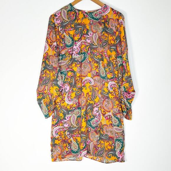 Code X Mode Paisley Floral Print Satin Long Sleeve Shift Dress NWOT - Picture 2 of 16